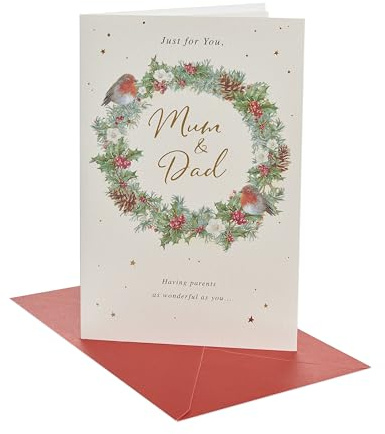 UK Greetings Biglietto di Natale per mamma e papà, motivo ghirlanda festiva