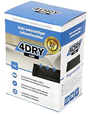 4DRY Deshumidificador coche 1 kg | 4 uds. | para Cristales empañados