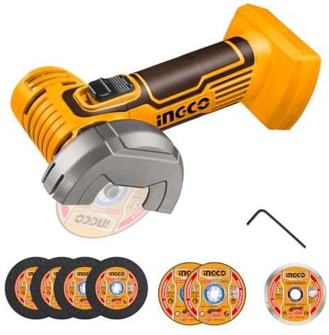 INGCO 20V Mini Cordless Angle Grinder (Body Only) 19500RPM, 76mm Disc Diameter, Mini Cutter Cut-Off Tool M6 for Cutting Polishing and Sharpening CAGLI76011