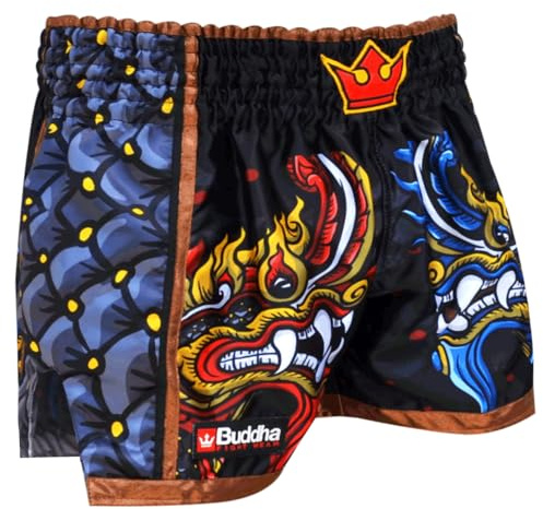 Buddha Fight Wear - Pantalon Retro Premium Fantasy. Spécialement conçu pour l'entraînement et la compétition de Kick Boxing, Muay Thai, K1, Boxe, Noir , S