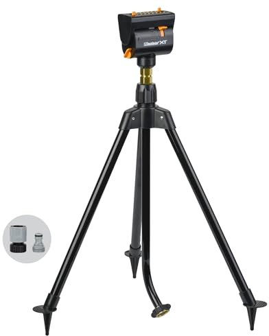 Melnor 65178AMZ MiniMax Turbo - Aspersor oscilante en trípode, 4000 pies Cuadrados, Ajustable en 4 vías, Paquete de conexión rápida, Negro, Amarillo