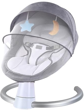 Electric Baby Bouncer with Bluetooth, Baby Bouncer Chair with 5 Swing Speed, 3-Stage Timer and Remote Control, Portable Swing Chair from Birth for Newborn Boys Girls (Grey)