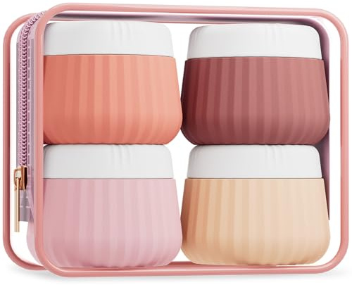 Mrsdry Travel Containers for Toiletries 4 Pack, TSA Approved Travel Size Toiletries, Portable Size Containers, With Clear Bag Leak Proof Silicone Jars, Essentials Creams Jars Carrying Small Items