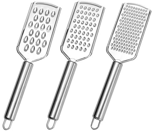 ShanBye Râpe Manuelle en Acier Inoxydable,3 PCS Zesteur Râpe à Fromage Manuelle Trancheuse avec Oeillet de Suspension Broyeur de Fromage pour Légumes Noix de Muscade Gingembre Chocolat