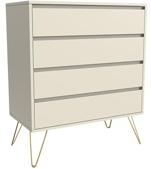 Nera 4 Drawer Chest of Drawers Wood Dresser Drawers for Bedroom Furniture Storage with Metal Legs (Cream)