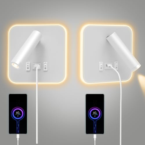 2Pcs Lámpara de Pared LED, Aplique de LED Luz de Lectura con Interruptor y puerto de carga USB,Luz de Lectura Junto a la Cama, Aplique de Pared Cabecera Ajustable Para Dormitorio Escaleras Salas