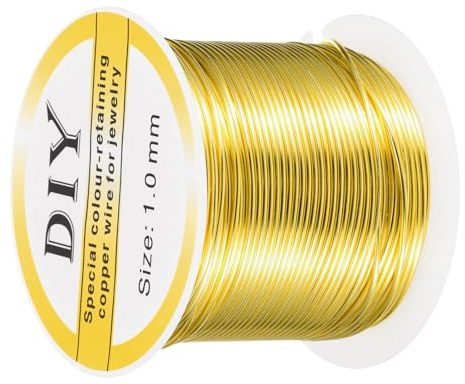 QUARKZMAN 1mm/18 Gauge koppartråd för DIY-smyckestillverkning Guld 15m | 1 rulle, hantverk fläckbeständig pärltråd, för smyckestillverkning