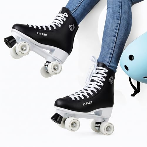 ATTABO Serena Damen Rollschuhe in Eco Leder, ABEC-3 Lager, PP Rahmen und Aluminium Kufe, 54×32 mm PU 82A Räder, TPU Bremse, Klassische Schnürung, Sicher und Stylisch Größe (Schwarz, 41)