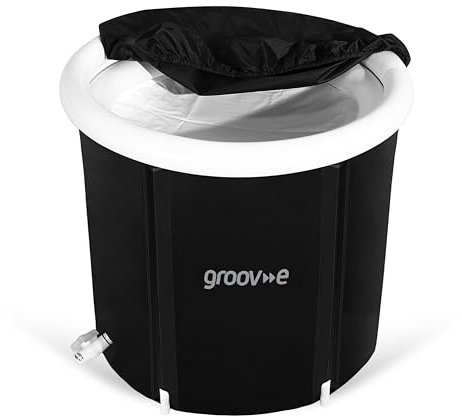 Groov-e Portable Ice Bath - Foldable Outdoor Cold Plunge Tub for Cold Water Therapy and Training Recovery, Collapsible Outdoor Ice Bathtub with Lid and Top Ring - 85cm x 75cm, 265L, Black