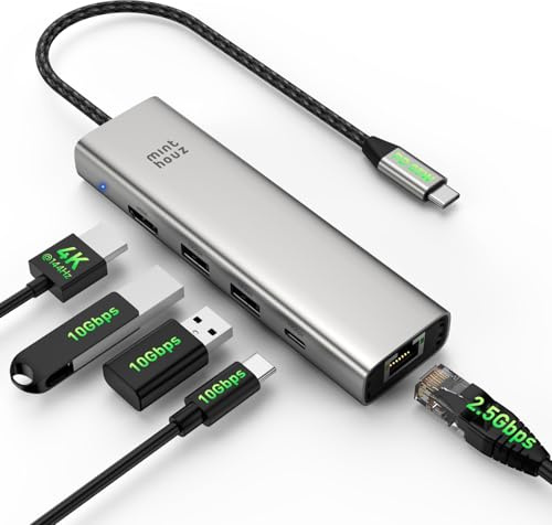 Hub USB-C, docking station per laptop 7 in 1, adattatore multiporta con HDMI 4K, LAN 2.5G, porte USB-A/C 10Gbps, ricarica pass-through PD 85W, compatibile con Surface, M1, M2, M3, HP, Lenovo