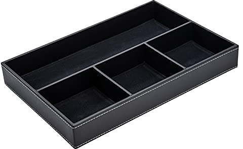 Elegrip Leder Valet Tablett, Büro Schublade Schreibtisch Aufbewahrungsbox, Herren Nachttisch Ablage Schale, Taschenleerer Organizer Box, für Schlüssel, Telefon, Geldbörse, Münzen, Schmuck (Schwarz)