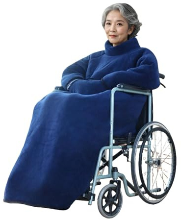 LGHQGHXF Mantas For Silla De Ruedas For Adultos con Gorro Extraíble Y Cálido. Manta Gruesa De Invierno For Silla De Ruedas, con Forro Polar, Mangas Y Banda For El Vientre.