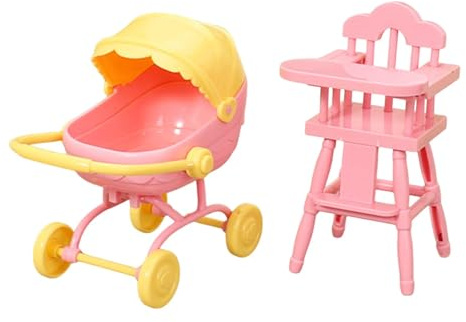 SZLIFE 1:12 Seggiolone E Passeggino in Plastica, Seggiolone Bambole per Casetta da Gioco, Perfetto per La Fotografia di Bambole O per Allestimenti Espositivi, Rosa