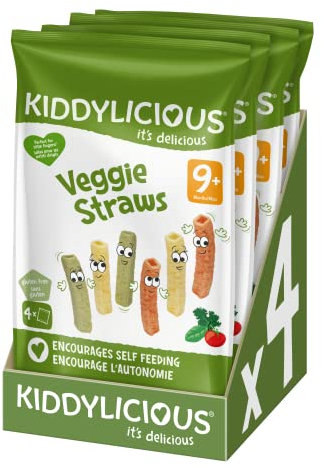 Kiddylicious Veggie Straws Lègumes | Dès 9 mois | Sans Gluten | 4 Packs de 48g (4 Sachets de 12g) | 192g (L'emballage peut varier)