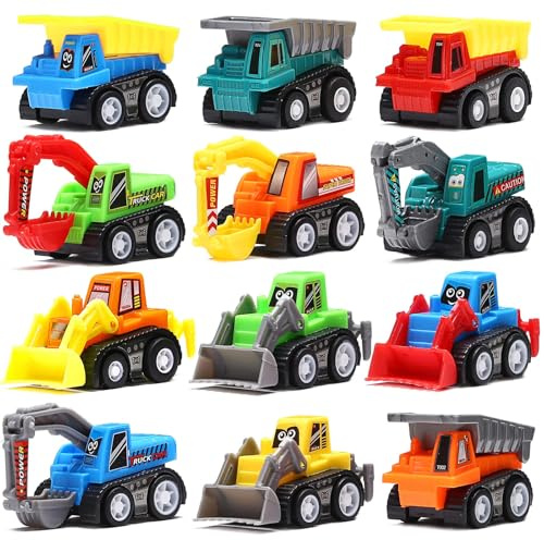 12 Pcs Mini Construction Pull Back Car Toys, Party Favors for Kids
