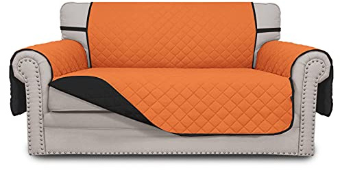 Easy-Going Sofa Slipcover Reversible Loveseat Cover Water Resistant Couch Cover Furniture Protector with Elastic Straps for Pets Kids Children Dog Cat(Loveseat, Orange/Black)