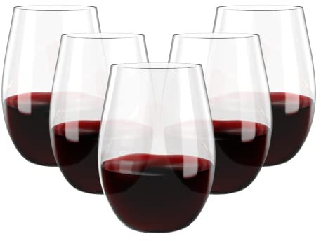 FOCUSLINE 20 Pack 16 Oz | Stemless Wine Cups, Heavy Duty Clear Plastic Unbreakable , Disposable Reusable Shatterproof Wine Glasses for Wedding or Party