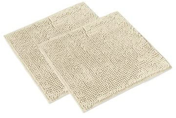WohnDirect Badematten Set 2 teilig - Creme 45 x 45 cm - rutschfest & Waschbar - Badvorleger, Badezimmerteppich, WC Vorleger