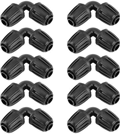 10 Stück 16mm Bewässerung Verbinder, 90° Grad Bogen Eckverbinder Gartenschlauch Wasserrohr Verbinder für Landwirtschaftliches Bewässerung System Zubehör (Schwarz)