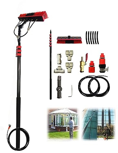 Pxkmouy 3.6~10.8m Window Cleaning Pole, Water Fed Telescopic Brush, Window Cleaner Kit, Extendable Solar Panel Washing Equipment Cleaning Conservatory Roof