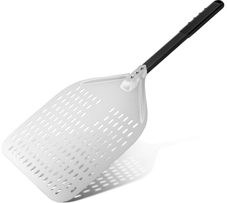 G.a HOMEFAVOR 12inch Perforated Pizza Peel, Professional Pizza Paddle, Anodized Aluminum Turning Pizza Oven Peel 12x14 Inch Blade