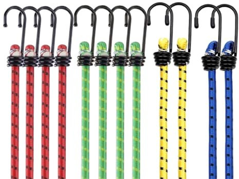 10x tendeurs avec Crochets, Sangles élastiques Multi-usages pour Voiture, vélo, Camping et Rangement