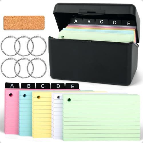 LONHCHI 263 Karteikasten Schwarze, 15 x 9,5 x 8,5 cm Karteikarten, Moderationskarten Vokabelheft Karteikarten Box, Unterwegs Matching Lernen Notizen Karteikartenbox für Schulbedarf Büro Zuhause