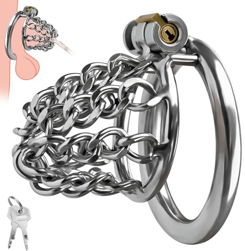 SXOVO Chastity Cage con Catena in Acciaio Inossidabile Gabbia Castità per Uomo in Metallo Traspirante Sex Toys Uomo per Feticisti Schiavi Bondage Estremo Castità Pene BDSM Toys Sessuali per Uomini (M)