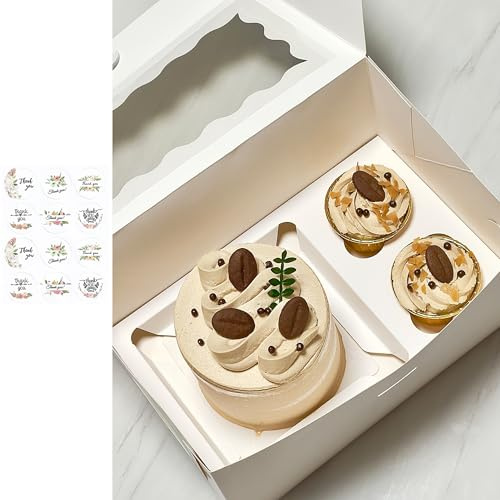 Hzzycaxli 6 Sets Bento Cake Box with Cupcakes, Mini Cake and Cupcake Box with 2 Cupcakes and Tiered Mini Cake