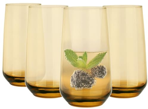 Glasmark KROSNO, 430ml, juego de 4, vasos largos, vasos para beber, vaso alto, vasos de agua, cóctel, perfecto para el hogar, restaurantes y fiestas, juego de vasos, forma clásica