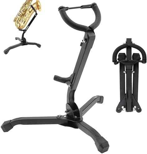 REMAGIC Alto & Tenor Saxophone Stand, Foldable Saxophone Stand Holder Rack, Adjustable Metal Sax Tripod Holder Rack, Portable Musical Instrument Accessories