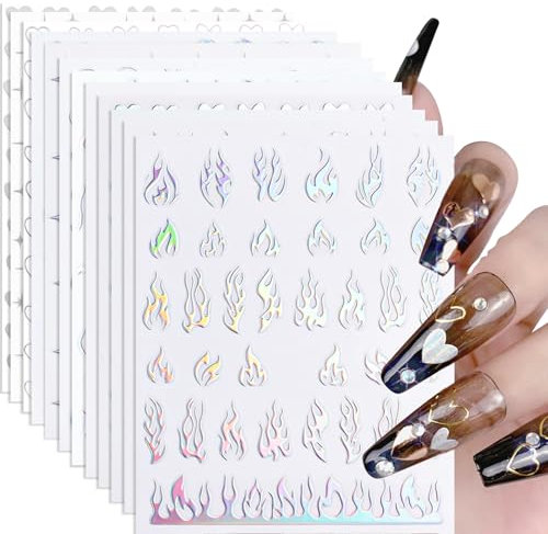 Kzouenzu Pegatinas Uñas [Varias Formas], Pegatinas Para Uñas 12 Hojas Autoadesiva Nail, Decorativas, Decorativa Etiqueta Adhesivos Para Decoraciones De Bricolaje