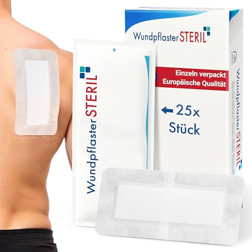 MedTreu Wundpflaster steril 10x20 cm – 25 Stück einzeln verpackt | Selbstklebender Wundverband mit saugfähigem Pad | Pflaster für empfindliche Haut, atmungsaktiv &wundauflage (10x20)
