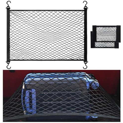 YUESIKJ Red de equipaje de 3 piezas, 1 red para maletero de coche de 100 x 60 cm (doble elasticidad)+2 bolsas de red para maletero de 40 x 25 cm, red para equipaje de autocaravana, red para perros