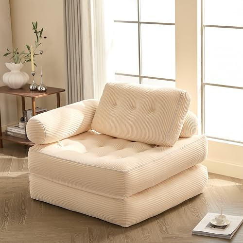Litbird Foldable Sofa Bed – Boneless Bean Bag Couch, Convertible Sleeper Chair, Floor Lounge Sofa, Guest Bed for Small Spaces, Lounge Seat for Bedroom & Living Room, White