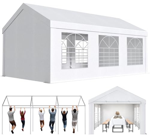 JUMMICO Pavillon Partyzelt 3x6 Wasserdicht Stabil PE Plane 450 N 170g Gartenzelt UV Schutz 50+ Zelt Festzelt Bierzelt Gartenpavillon für Garten, Party, Festival, Hochzeit, weiß