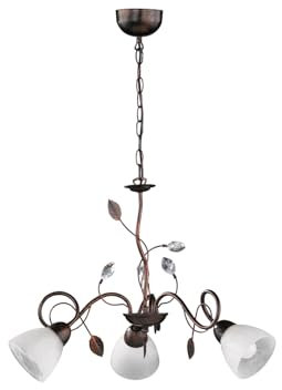 Trio Leuchten Kronleuchter 110700328 Traditio, Metall rostfarben antik, Glas in weiß, exkl. 3 x E14