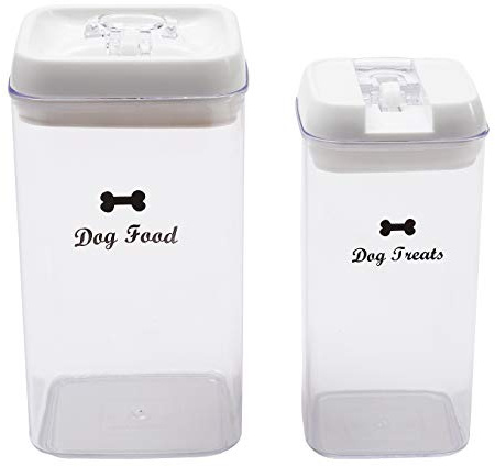 Pethiy Dog Food and pet Treats Storage Container - Clear Plastic - airtight Storage Canister Tins cookie pet jars(2 Pack set)