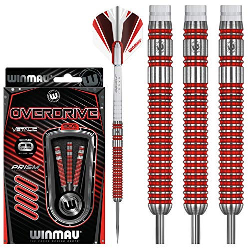 WINMAU Overdrive 23g Profi Wolfram Steeltip Dartpfeile Set mit Flights und Schäfte