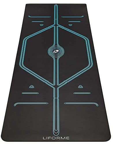 Tappetino da yoga per montagna Liforme XL: borsa da yoga gratuita, sistema di allineamento brevettato, tappetino antiscivolo, biodegradabile, resistente al sudore, spesso 4,2 mm per il massimo comfort
