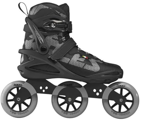 ROCES Men's Neon TIF Lightweight Breathable Adjustable Fitness Training Outdoor 3 Wheel Inline Racing Skates with Easy Entry System & Secure Closure, Supplied with Brake, Black/Light Gray, 12