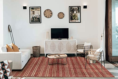 HAMID - Alfombra Yute Lana Olivia, Alfombra Lana y Yute, Tejida a Mano Tejida para Salon, Dormitorio, Sala de Estar Color Rojo Natural, (80x150cm)