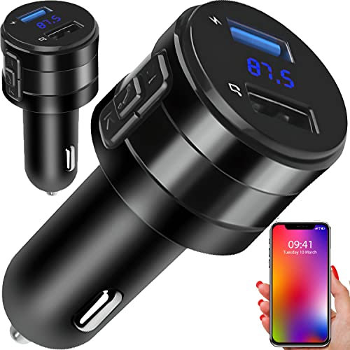 Retoo Bluetooth Adapter für Auto Radio Zigarettenanzünder BT 5.0 FM Transmitter Freisprecheinrichtung Dual 2 USB Ports Anschlüsse QC 3.0 Ladegerät KFZ Wireless Car Kit Ringlicht Dual-USB-Ladegerät
