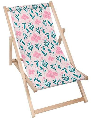 DreamRoots Liegestuhl Klappbar Holz aus Buchenholz, bis 130 kg belastbar, 3-Fach verstellbare Rückenlehne, waschbarer Polyesterbezug