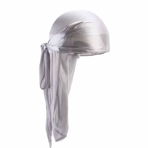 SHTGOI Pañuelo de seda Durag con larga cola ancha correas piratas suave y transpirable pañuelo de seda 360 grados envoltura de cabeza unisex para hombres mujeres equitación, hip hop, decoración