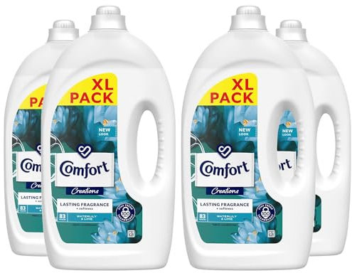 Comfort Creation Concentrated Fabric Conditioner with 100 Days of Long-Lasting Fragrance and Softness Intense Liquid Fabric Softener 83 Washes, 2.49L (Waterlily & Lime, Buy 4)