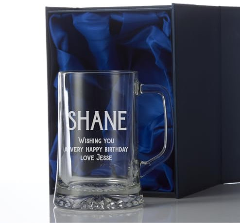 ukgiftstoreonline Personalised Engraved Beer Tankard with Name and Sentiment, 1 Pint, Gift Boxed