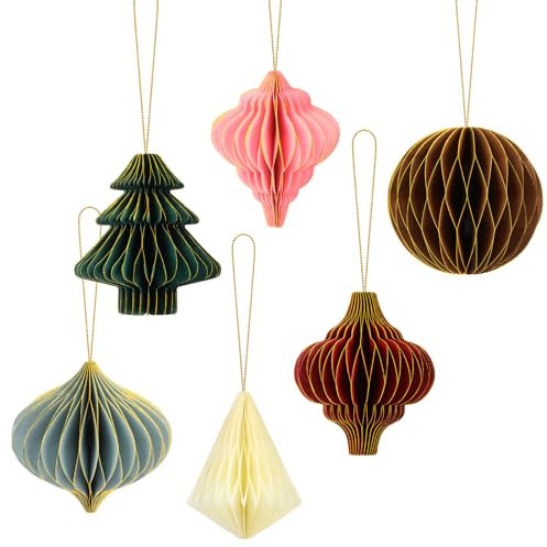 Qpout 6 PCS 3D Bolas de Navidad de Panal Decor de Fiesta con Borde Brillante Adornos de Panal de Papel para árbol de Navidad Decoración de Techo de Navidad Decoraciones Colgantes para Las Vacaciones
