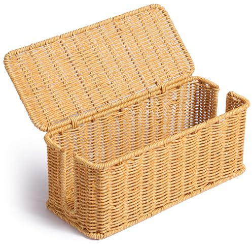 YECAYE Handwoven Rattan Style Cable Management Box, Decorative Storage Cord Organizer Box for Power Strips & Cords, Cord Hider for Home, Kids & Pet Safety, DIY-Friendly Cord Management
