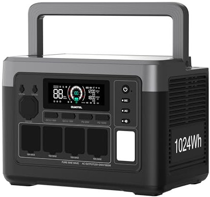 OUKITEL Tragbare Powerstation P1000 Plus, 1024Wh LiFePO4-Batterie,1800W Solar Generator, Schnellladung von 0-80% in 45 Min. Ultra-Leise für Camping, Wohnmobile & Stromausfälle